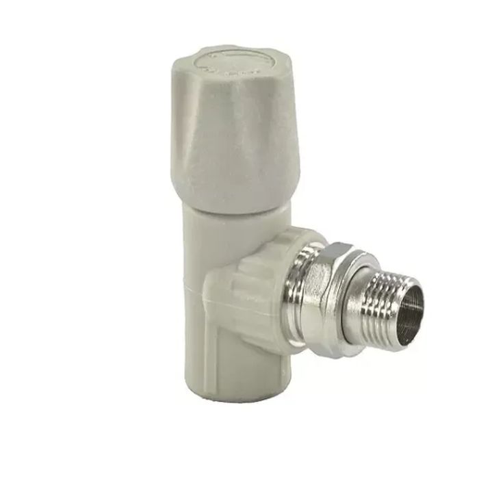 Клапан (вентиль) запорный для радиатора VALFEX, Дн 20х1/2 дюйма, наружная резьба, угловой, серый